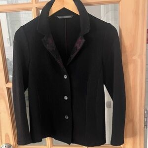 Elemente Clemente Black Women's 100% Virgin Wool Blazer w/ burnout velvet trim